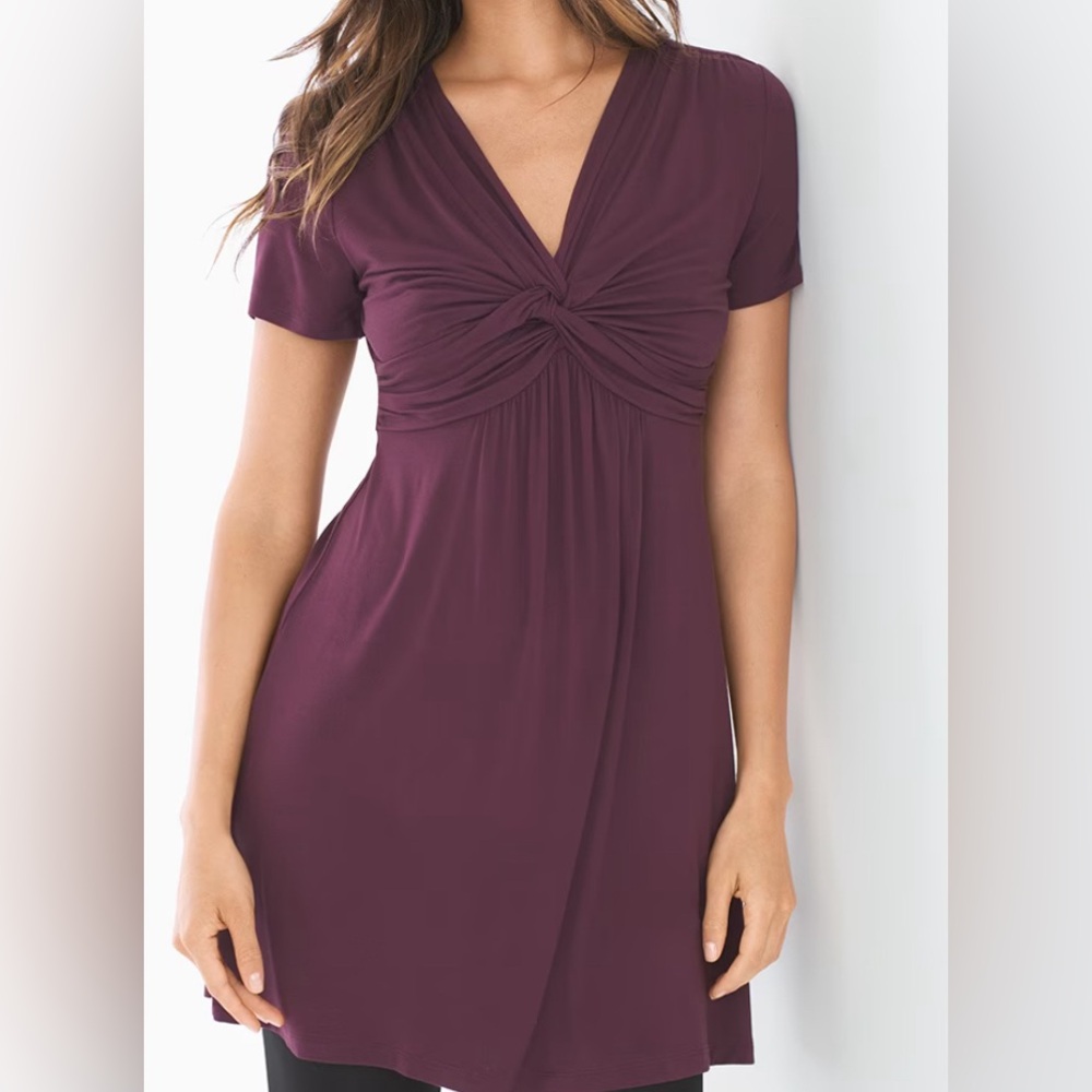 Soma Short Sleeve Twist Front Tunic Merlot- Size Small
